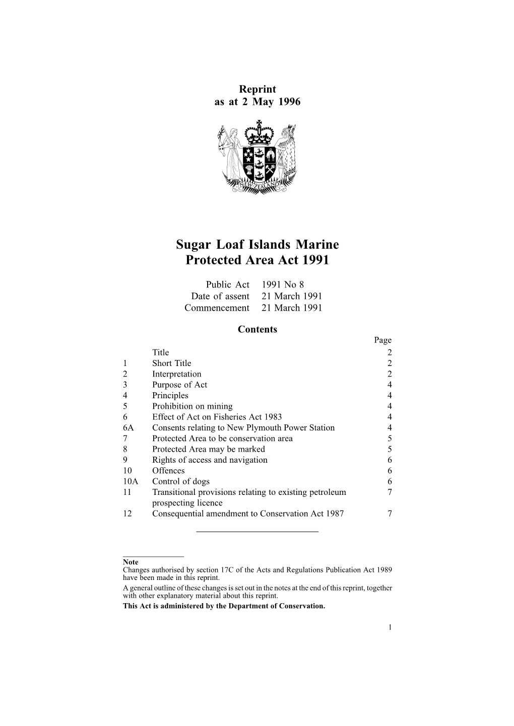 Sugar Loaf Islands Marine Protected Area Act 1991