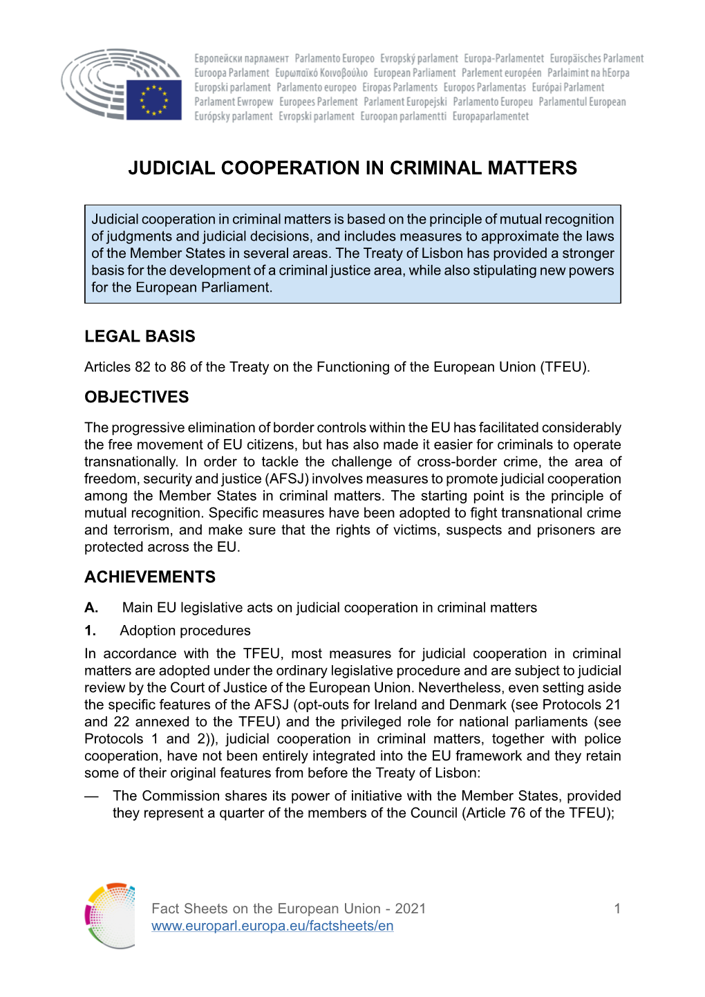 Judicial Cooperation in Criminal Matters