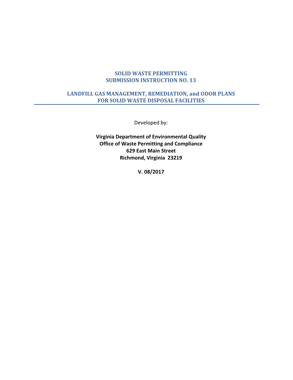 Solid Waste Permitting Submission Instruction No. 13 Landfill Gas