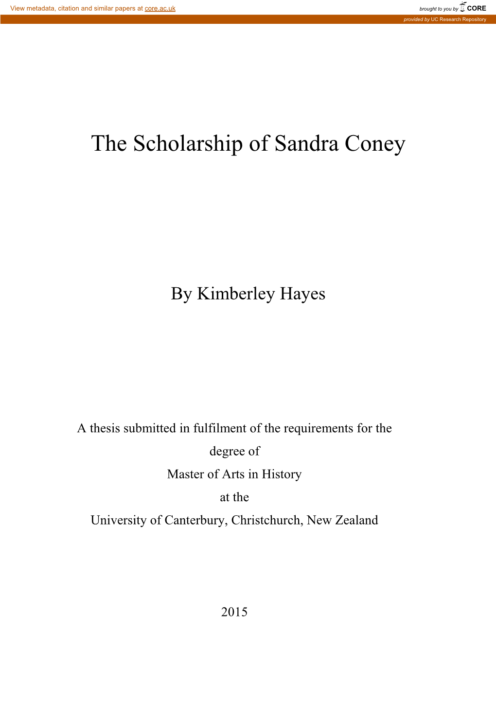The Scholarship of Sandra Coney