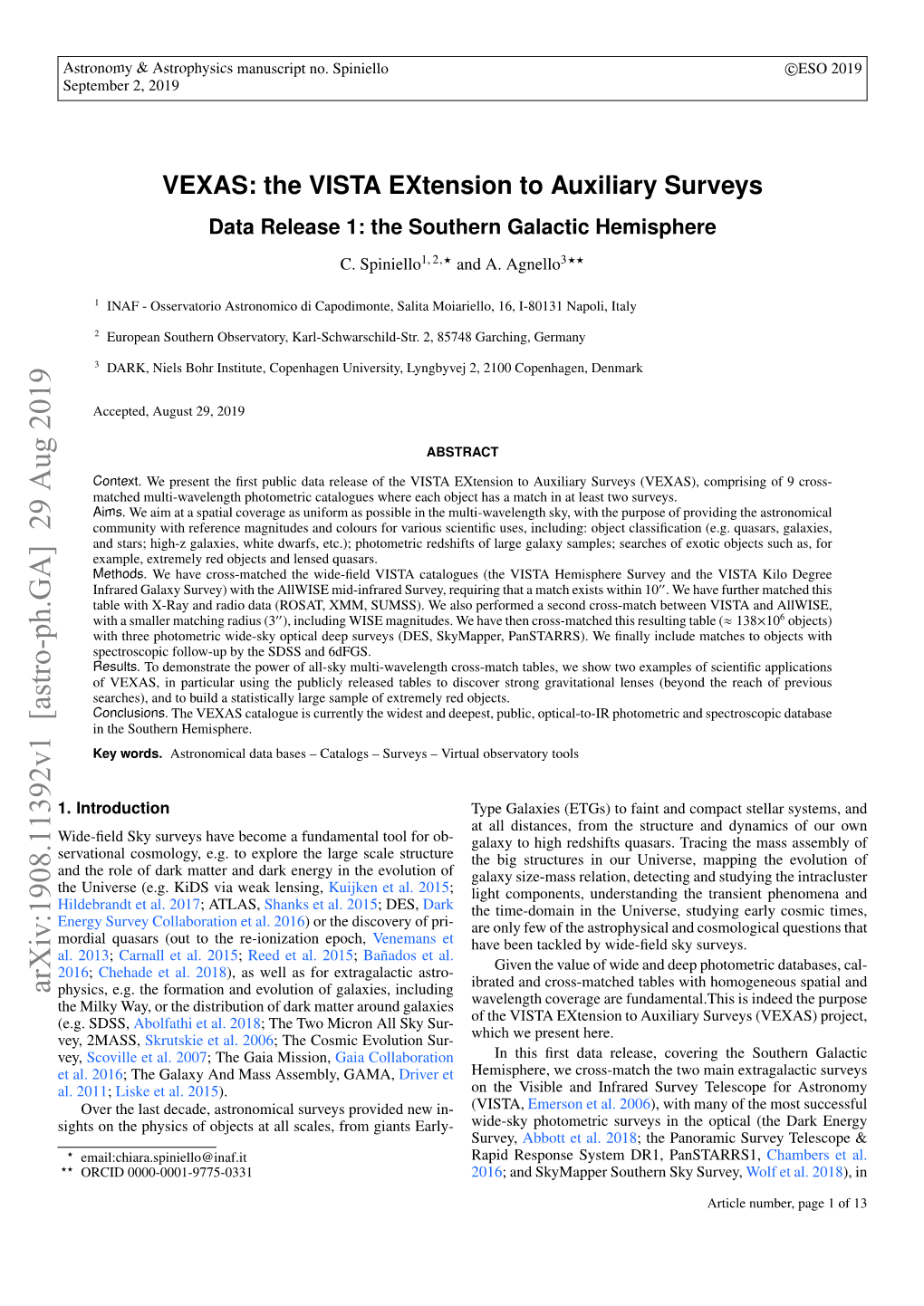 VEXAS: the VISTA Extension to Auxiliary Surveys Data Release 1: the Southern Galactic Hemisphere