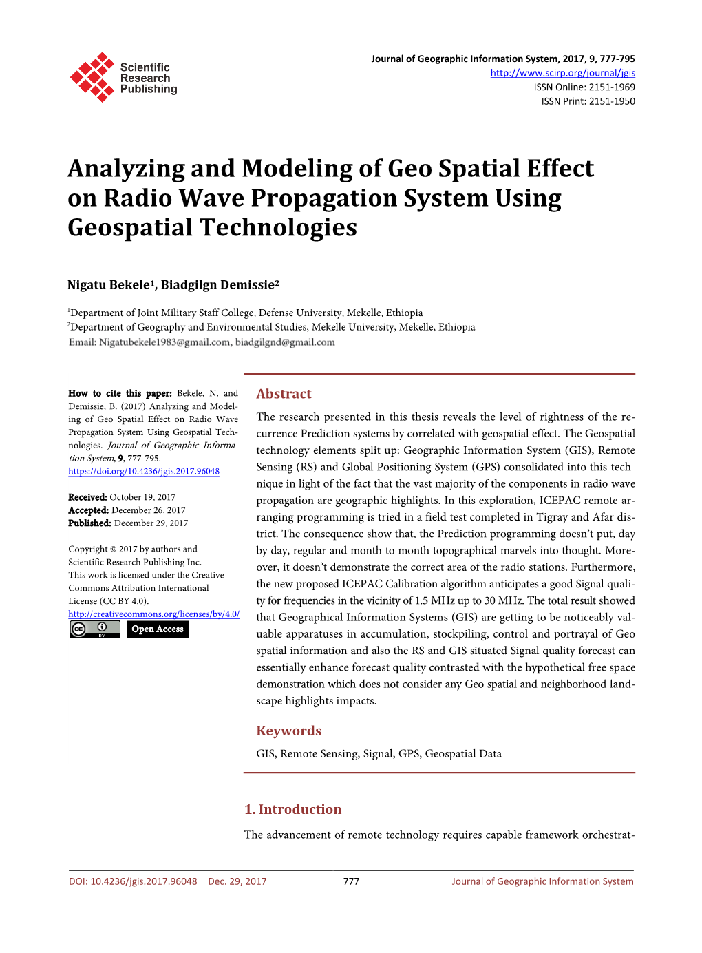 Analyzing and Modeling of Geo Spatial Effect on Radio Wave Propagation System Using Geospatial Technologies