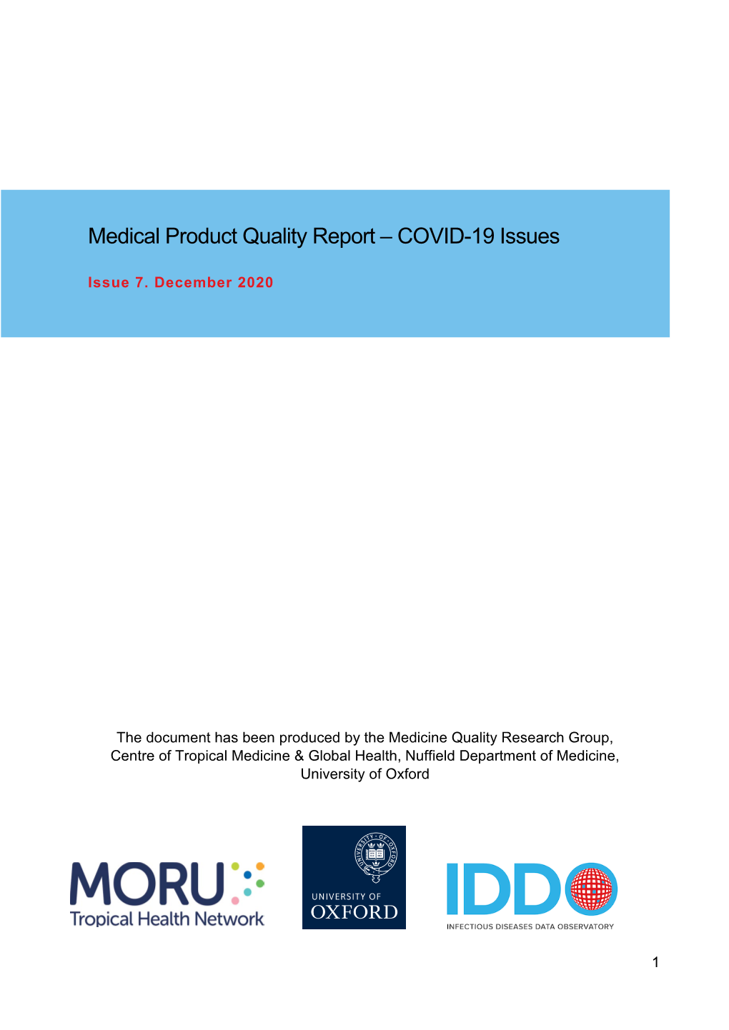 Medical Product Quality Report – COVID-19 Issues