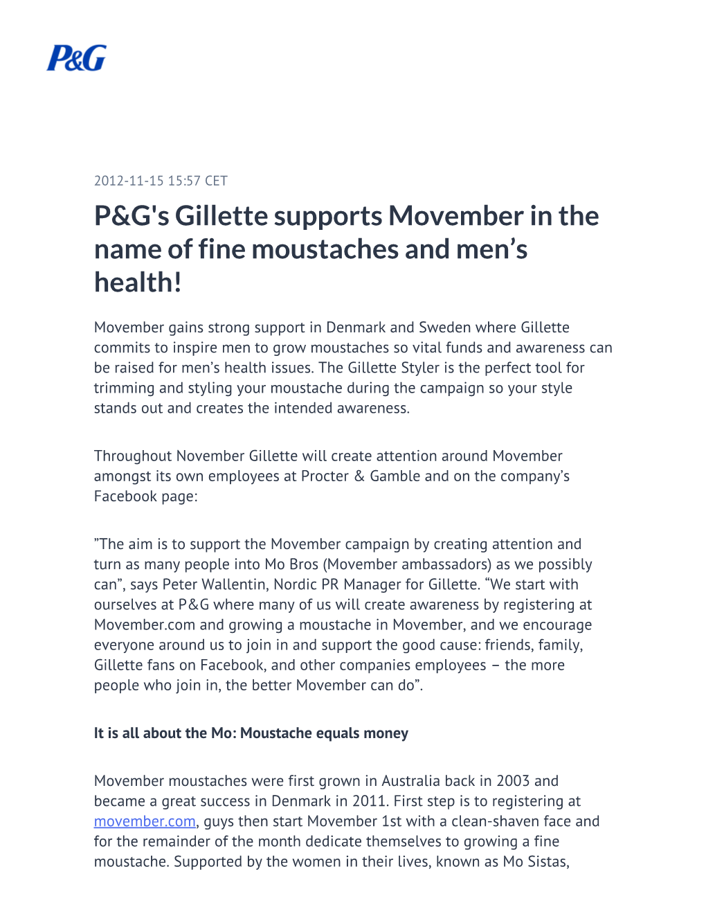 P&G's Gillette Supports Movember in the Name of Fine