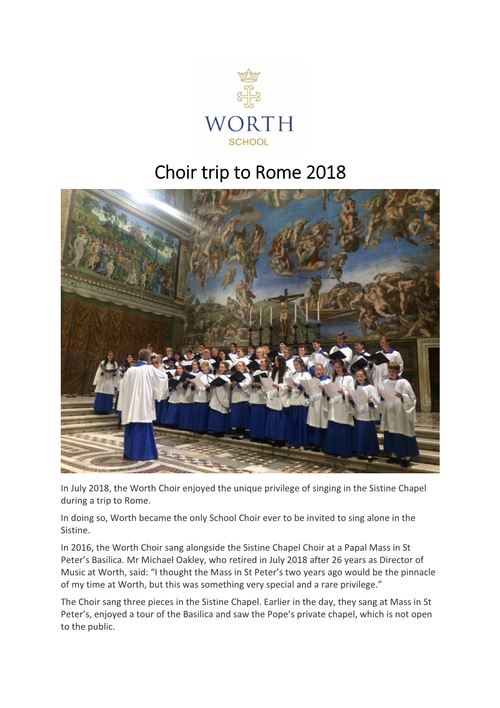 Choir Trip to Rome 2018