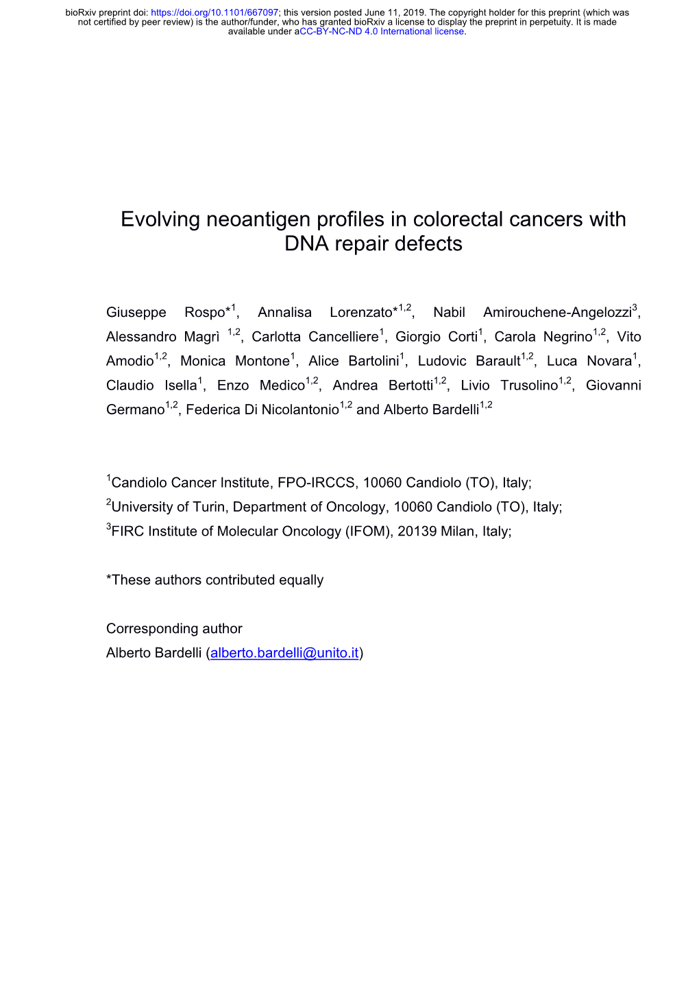 Evolving Neoantigen Profiles in Colorectal Cancers with DNA Repair Defects