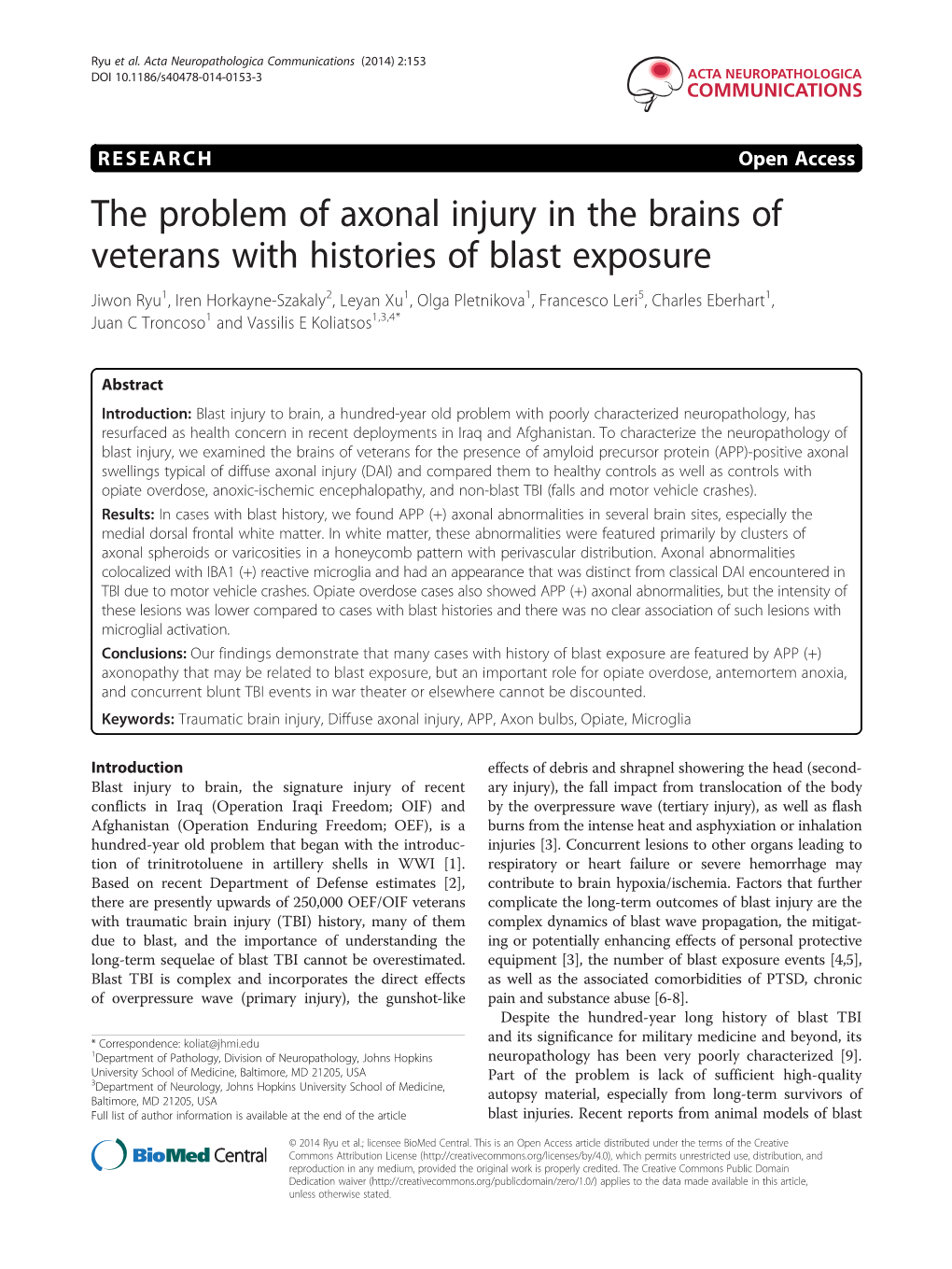 The Problem of Axonal Injury in the Brains of Veterans with Histories of Blast Exposure