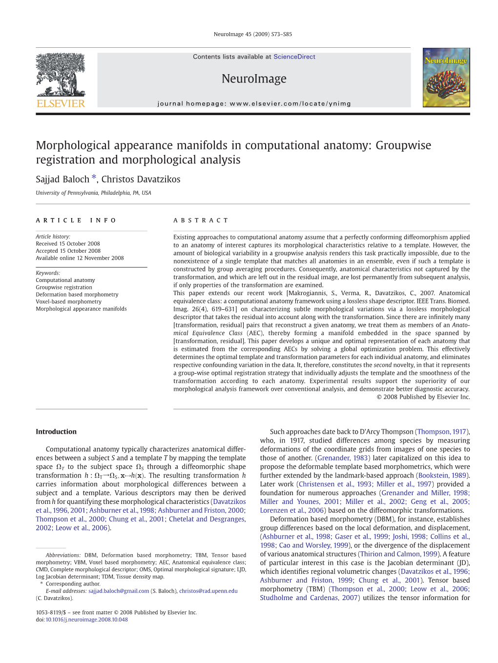 Morphological Appearance Manifolds in Computational Anatomy: Groupwise Registration and Morphological Analysis