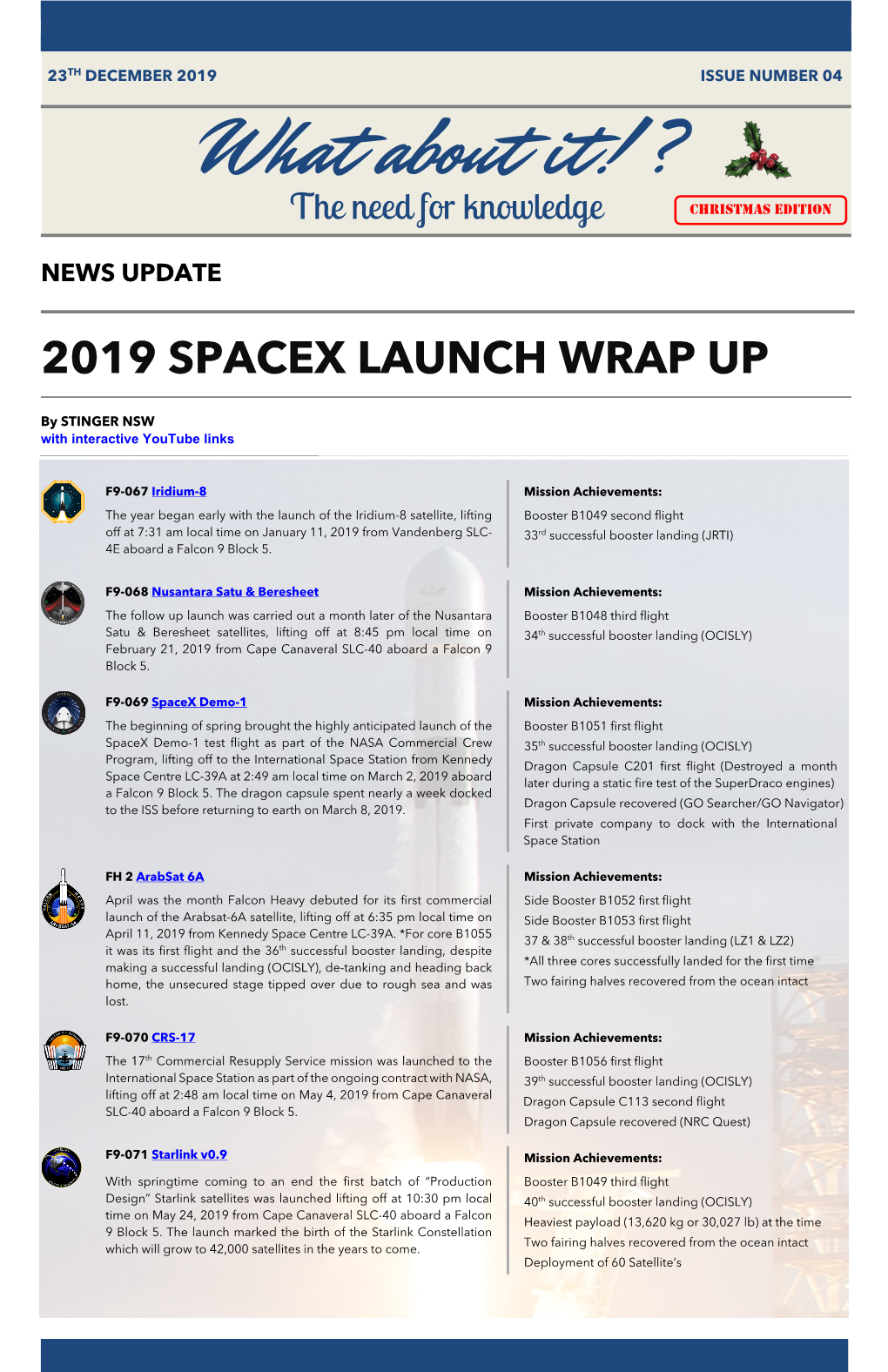 2019 Spacex Launch Wrap Up