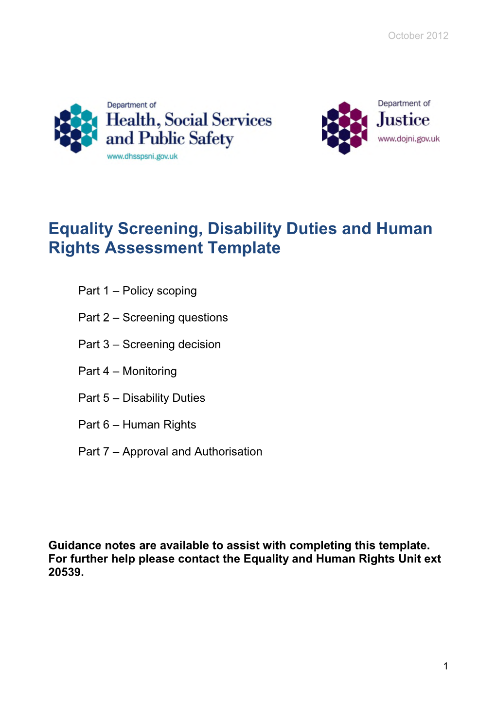 JOINT HEALTHCARE and CRIMINAL JUSTICE ACTION PLAN Equality Screeing