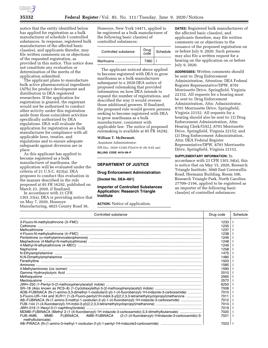 Federal Register/Vol. 85, No. 111/Tuesday, June 9, 2020/Notices