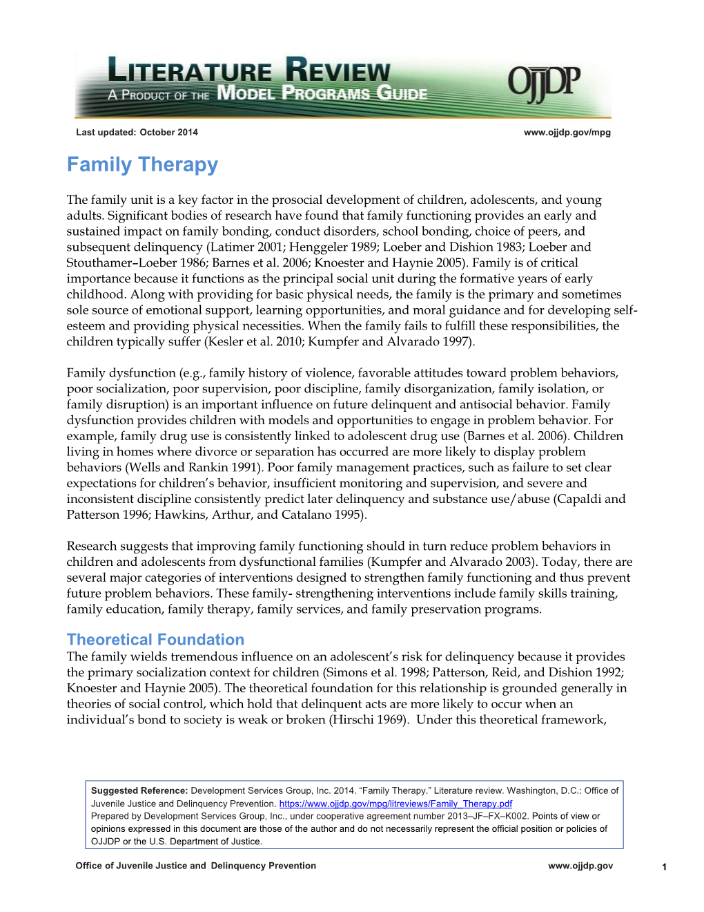 Family Therapy Literature Review