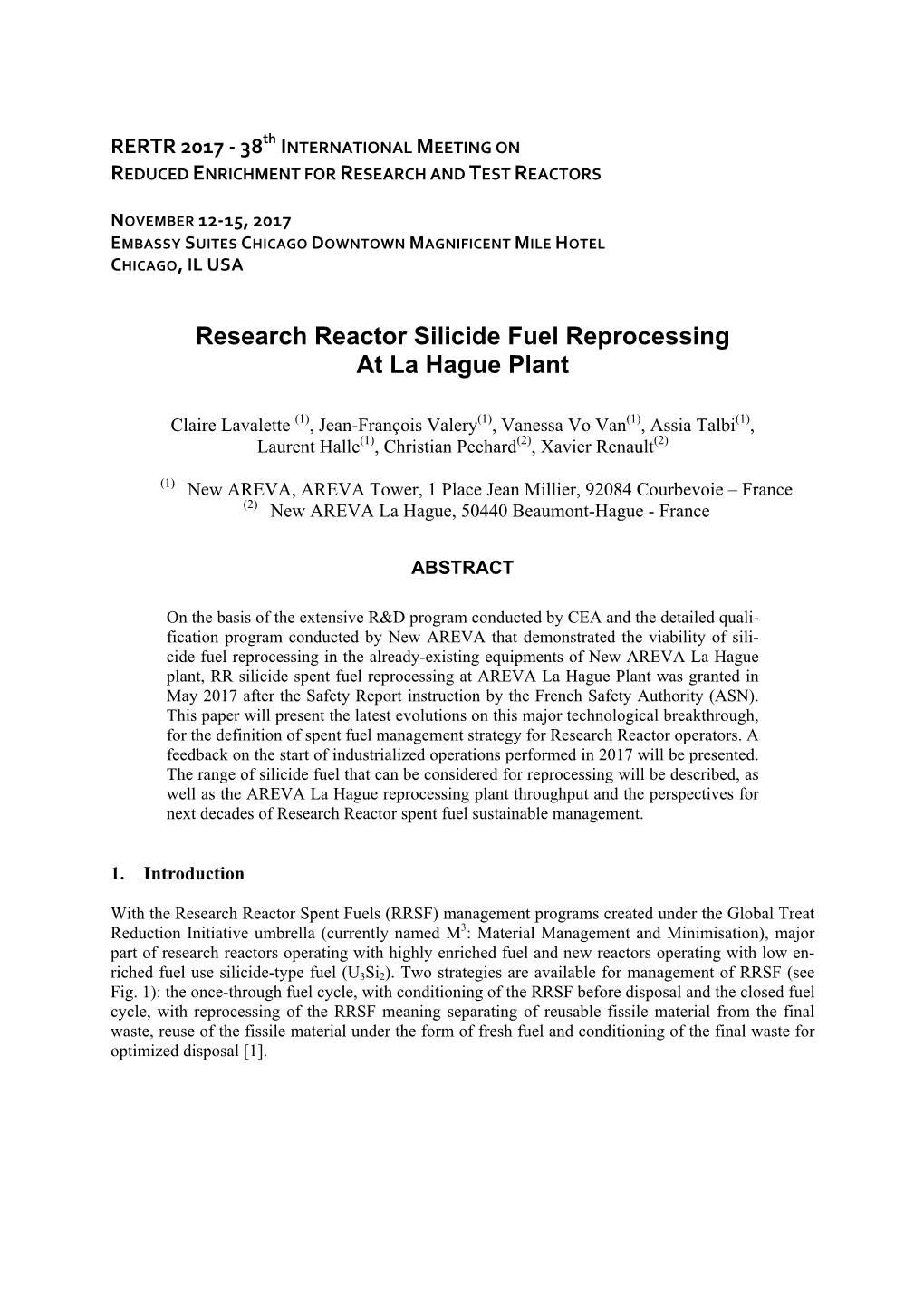 Research Reactor Silicide Fuel Reprocessing at La Hague Plant