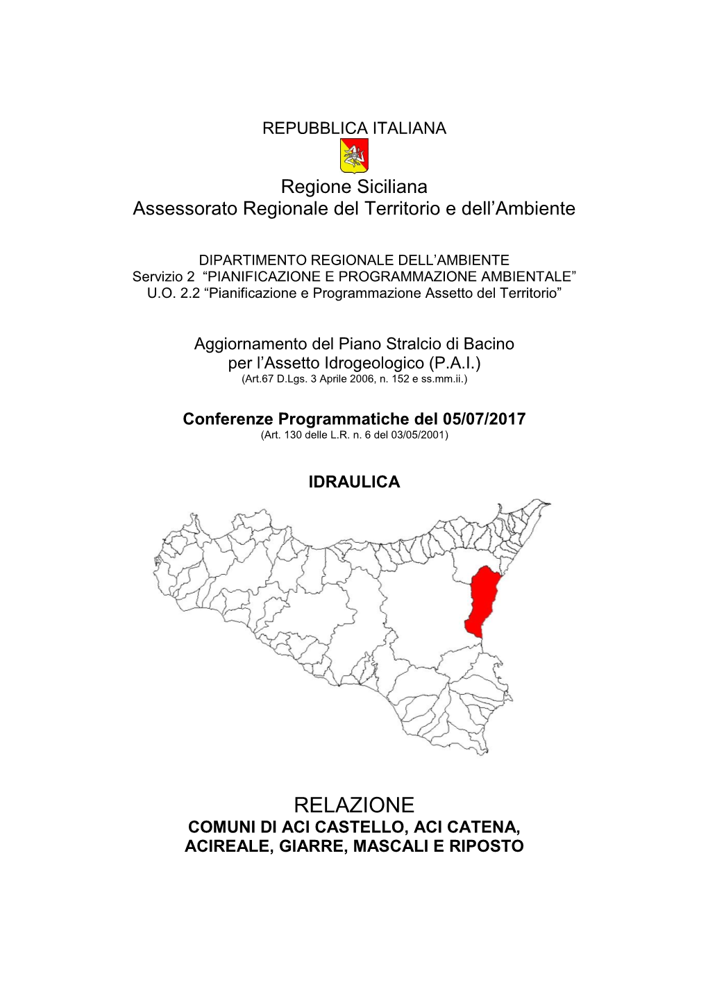 Relazione Comuni Di Aci Castello, Aci Catena, Acireale, Giarre, Mascali E Riposto