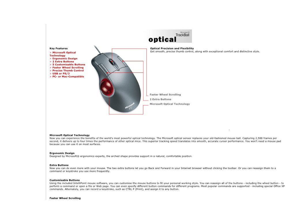 Key Features &gt; Microsoft Optical Technology &gt; Ergonomic Design