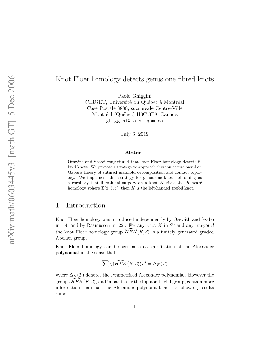 Knot Floer Homology Detects Genus-One Fibred Knots