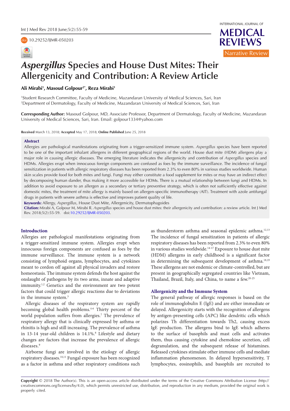 Aspergillus Species and House Dust Mites: Their Allergenicity and Contribution: a Review Article