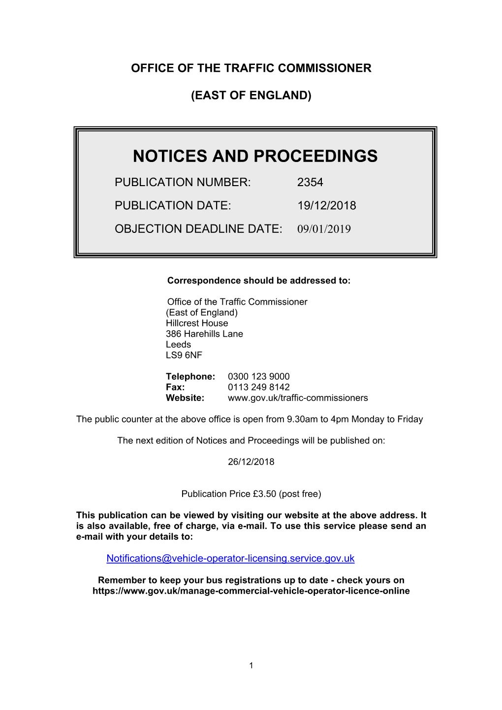 Notices and Proceedings: East of England: 19 December 2019