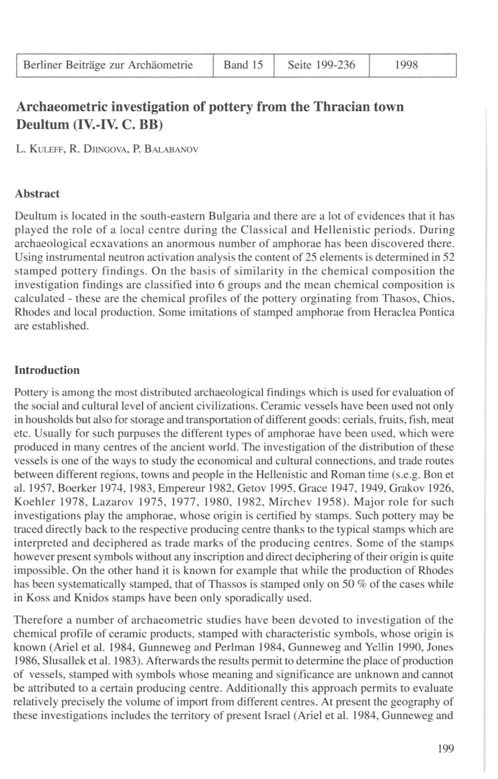 Archaeometric Investigation of Pottery from the Thracian Town Deultum (IV.-IV