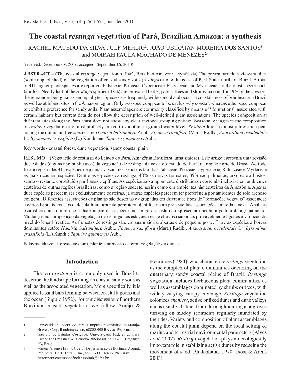 The Coastal Restinga Vegetation of Pará, Brazilian Amazon: a Synthesis