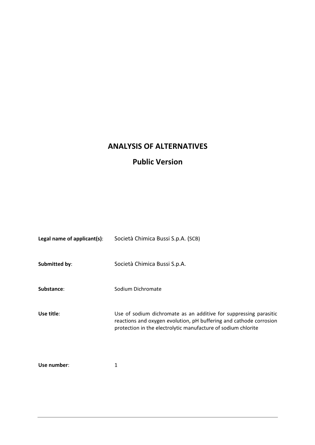 ANALYSIS of ALTERNATIVES Public Version