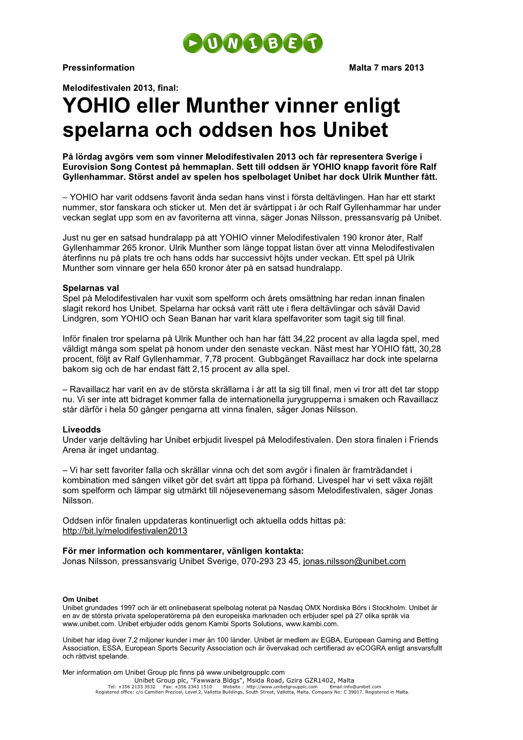 YOHIO Eller Munther Vinner Enligt Spelarna Och Oddsen Hos Unibet