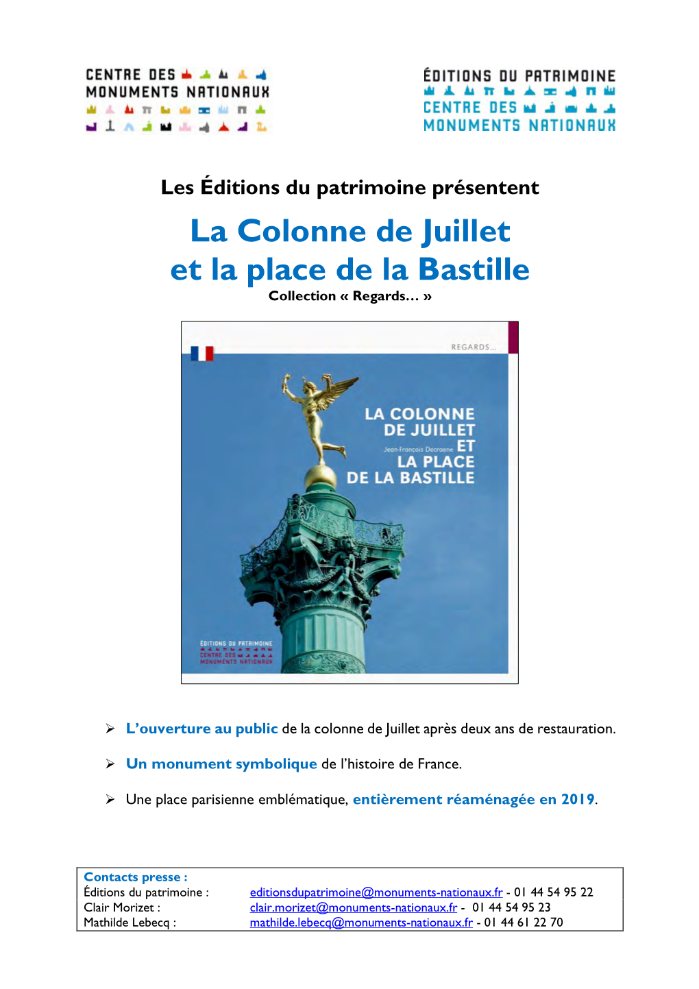 La Colonne De Juillet Et La Place De La Bastille Collection « Regards… »