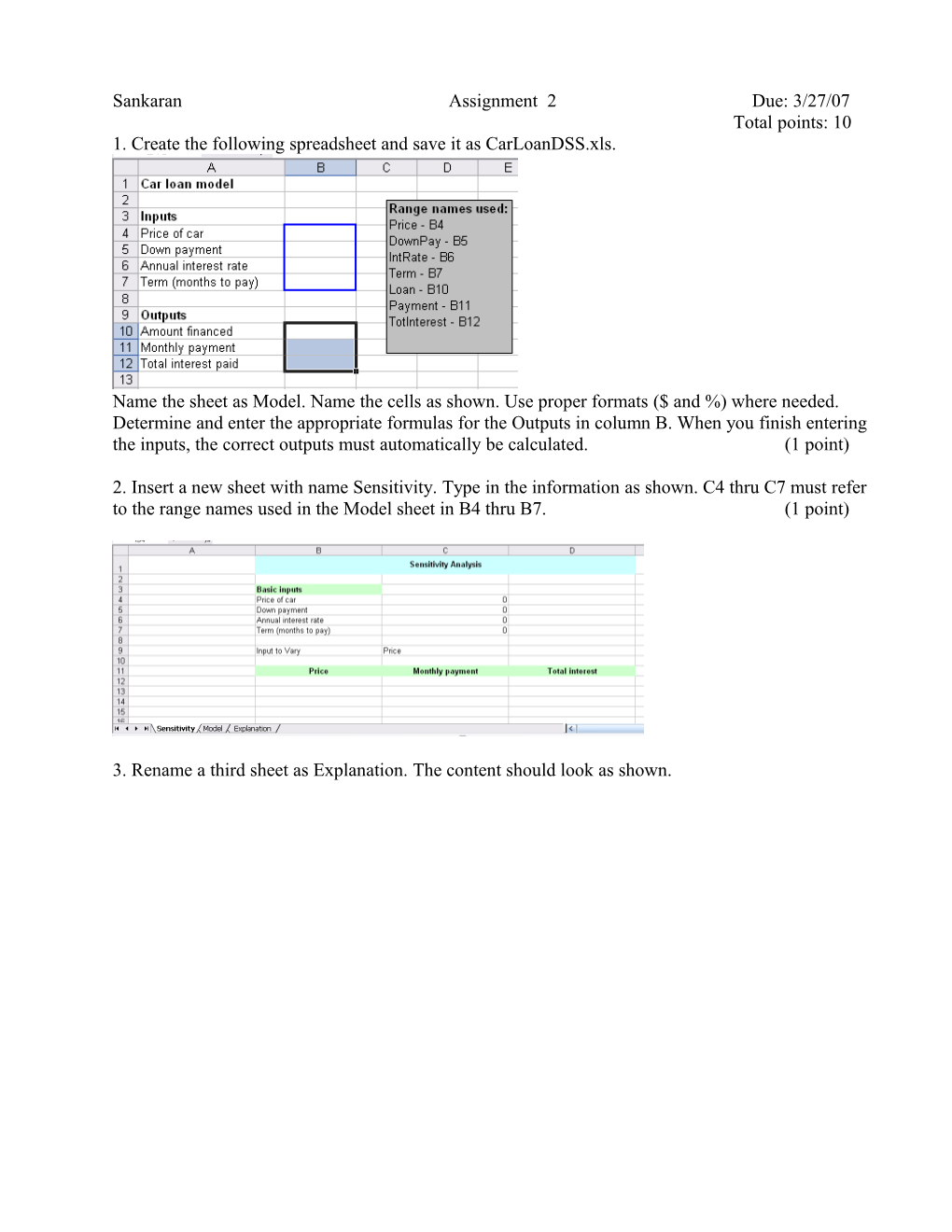 1. Create the Following Spreadsheet and Save It As Carloandss.Xls