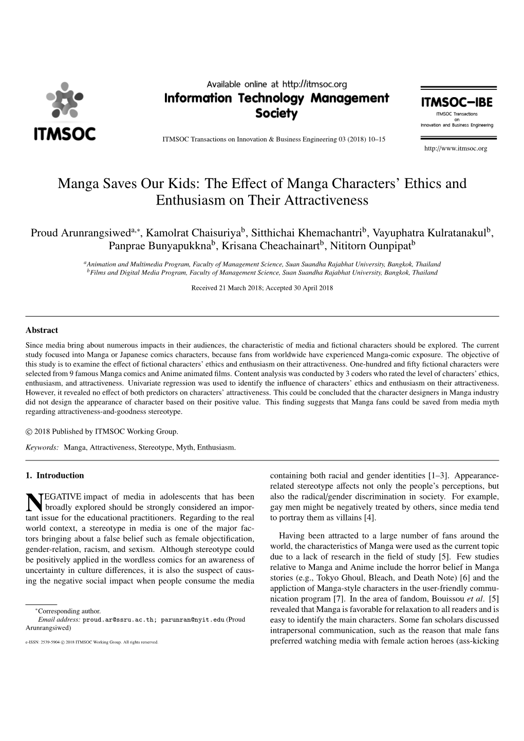 The Effect of Manga Characters' Ethics and Enthusiasm on Their