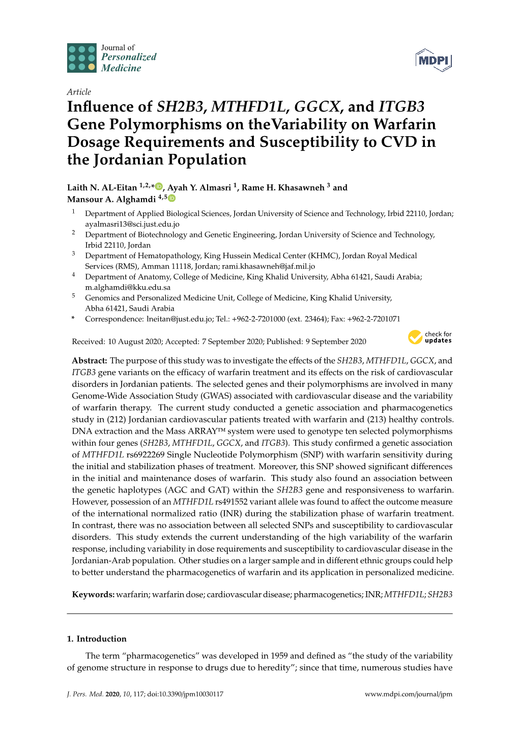 Influence of SH2B3, MTHFD1L, GGCX, and ITGB3 Gene Polymorphisms