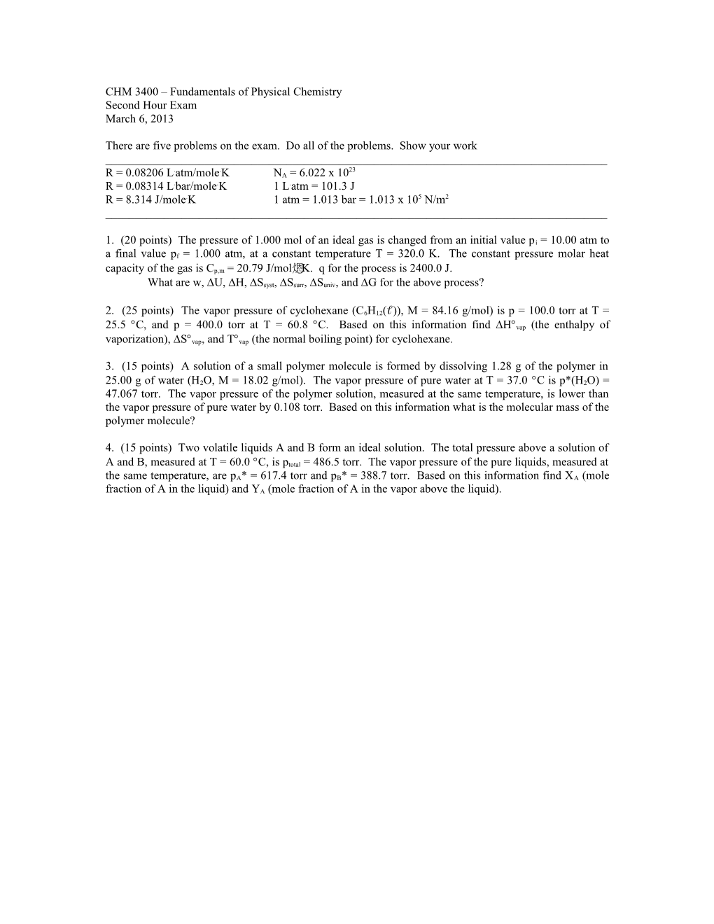 CHM 3400 Fundamentals of Physical Chemistry