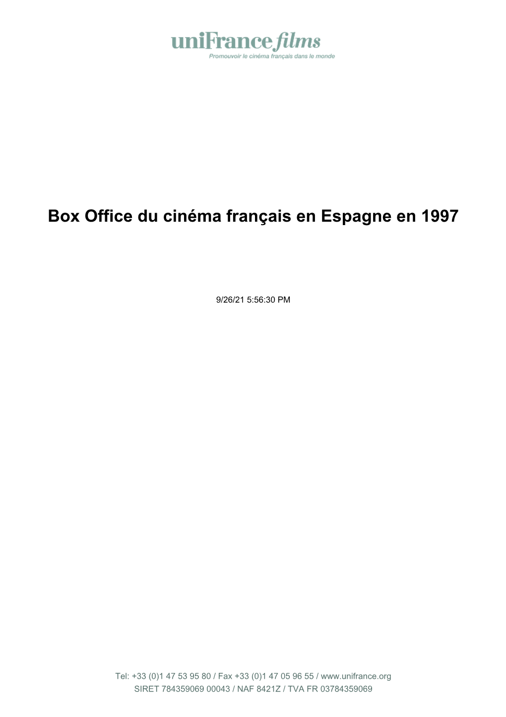 Box Office Du Cinéma Français En Espagne En 1997