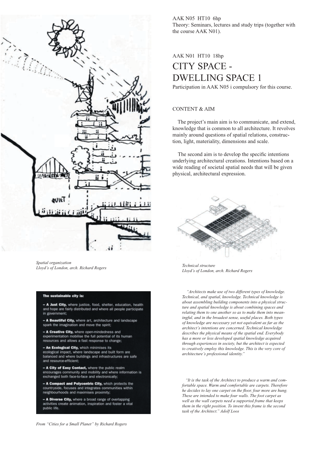 CITY SPACE - DWELLING SPACE 1 Participation in AAK N05 I Compulsory for This Course