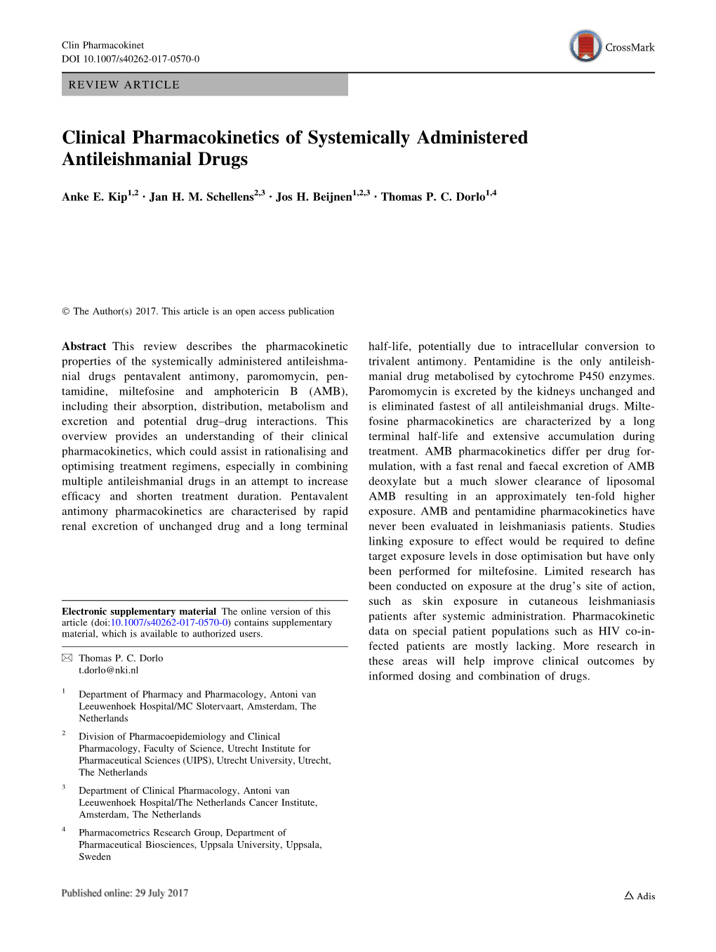 Clinical Pharmacokinetics of Systemically Administered Antileishmanial Drugs