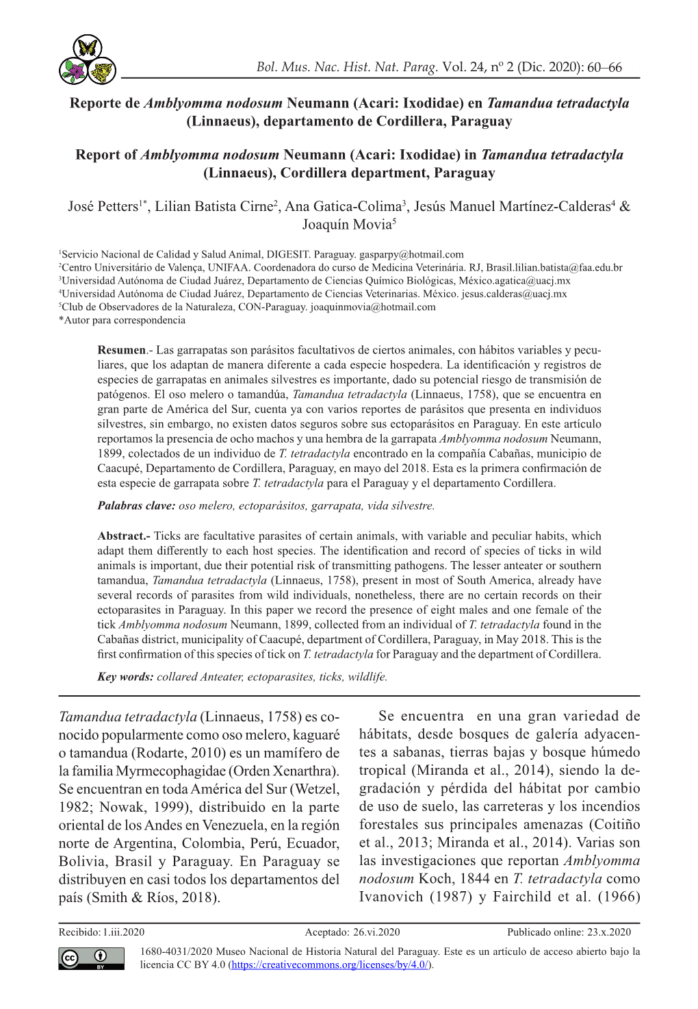 60–66 Reporte De Amblyomma Nodosum Neumann (Acari