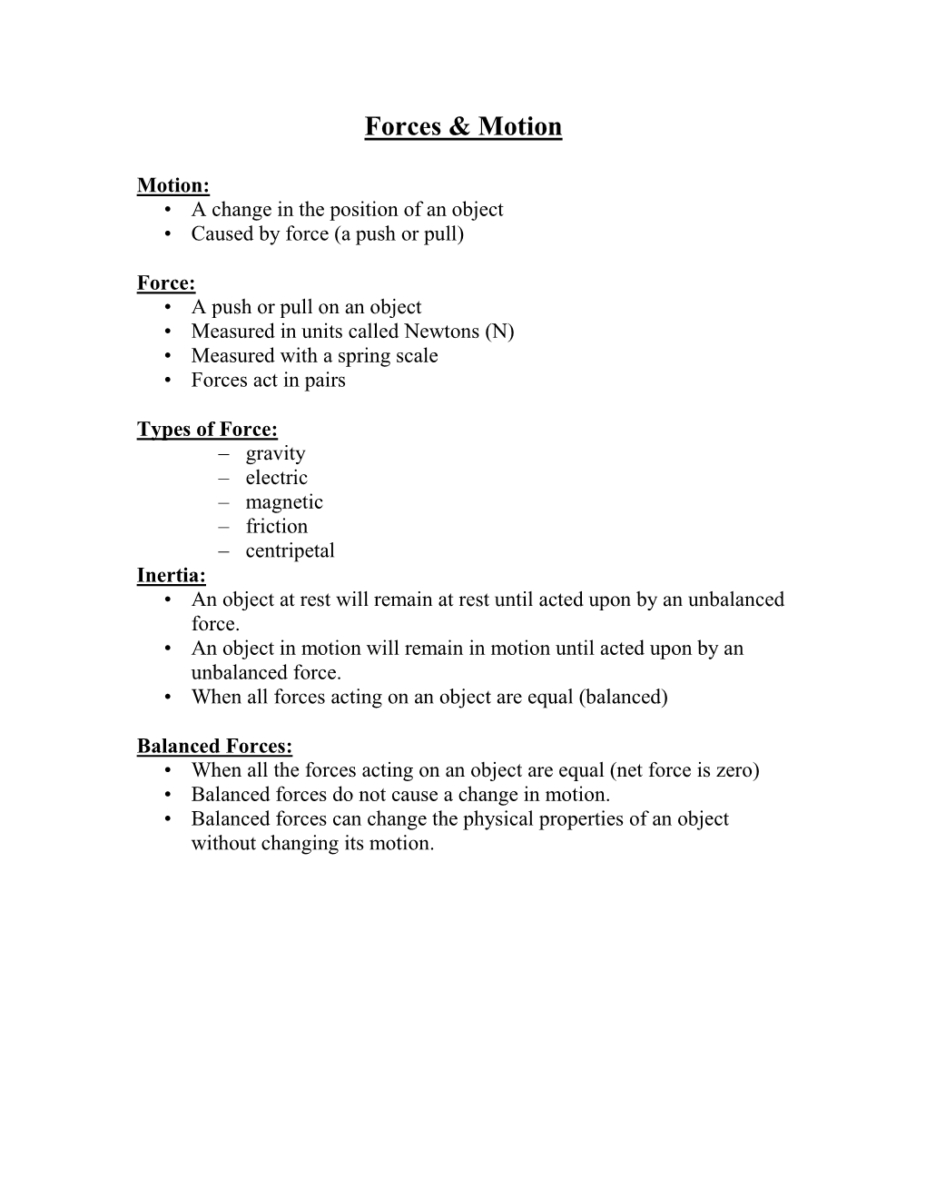 Forces and Motion Notes.Pdf