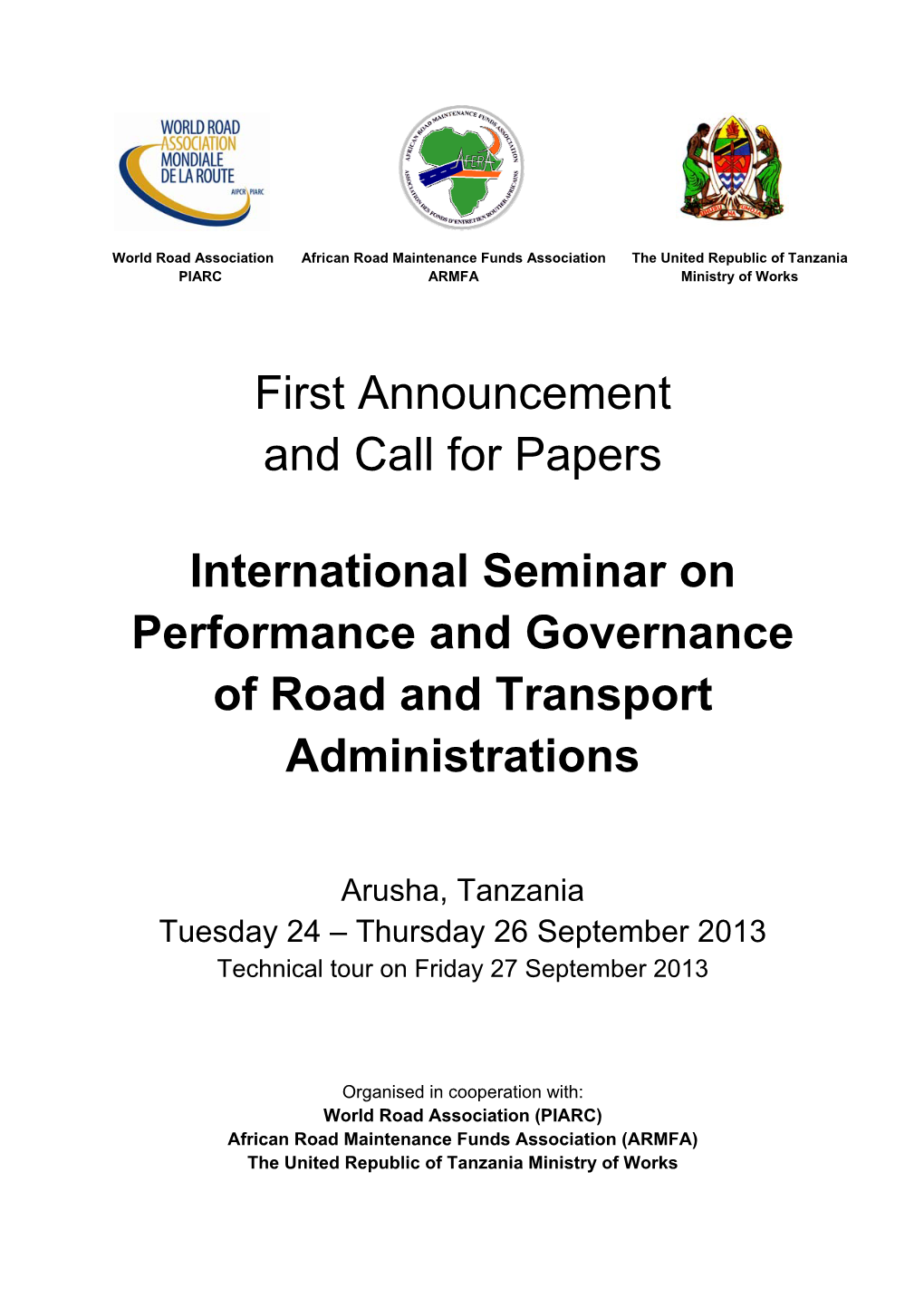 First Announcement and Call for Papers International Seminar On