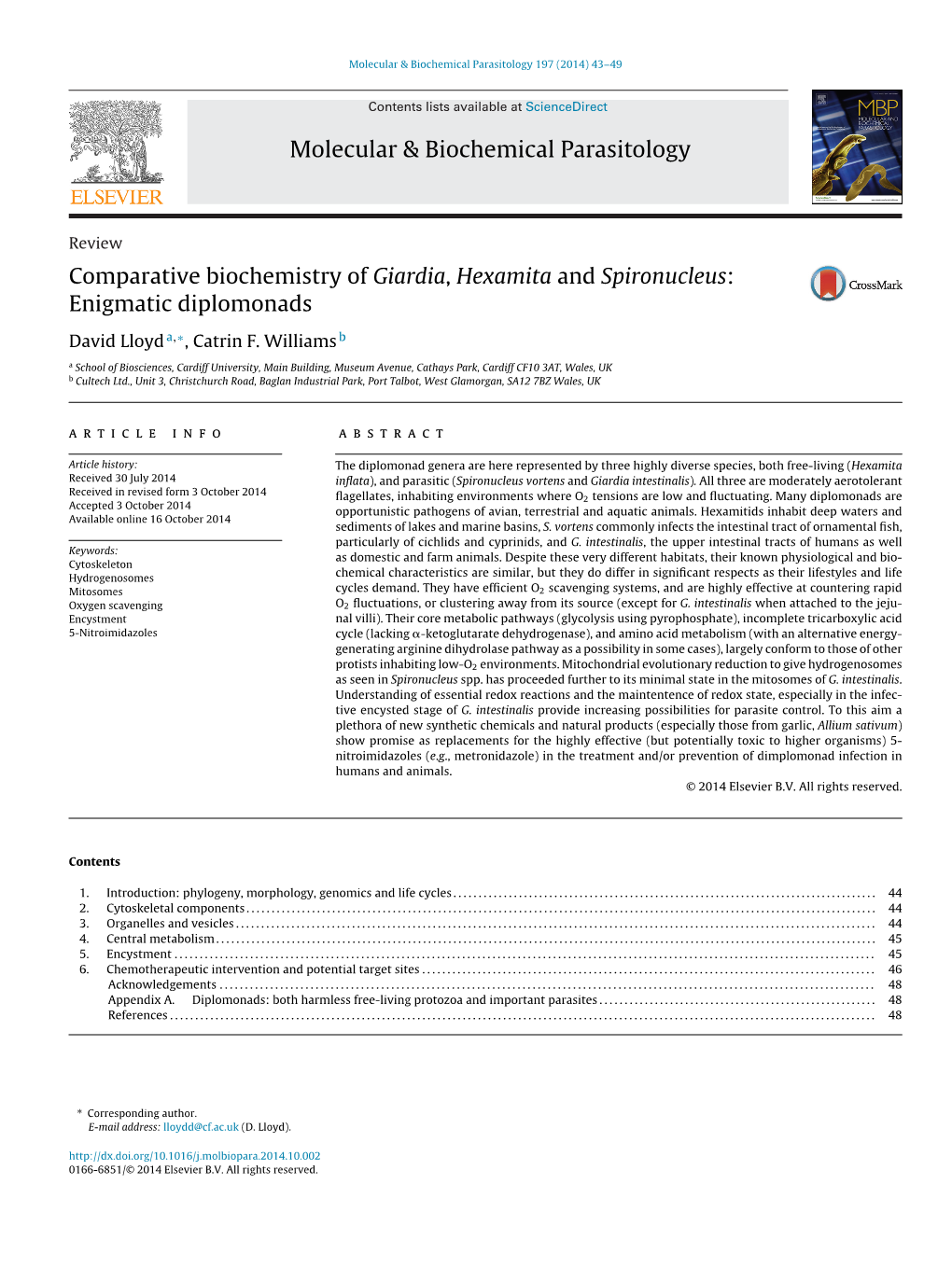Comparative Biochemistry of Giardia, Hexamita and Spironucleus