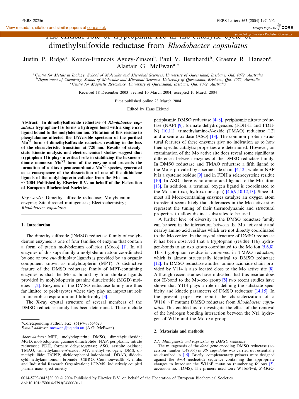 The Critical Role of Tryptophan-116 in the Catalytic Cycle Of