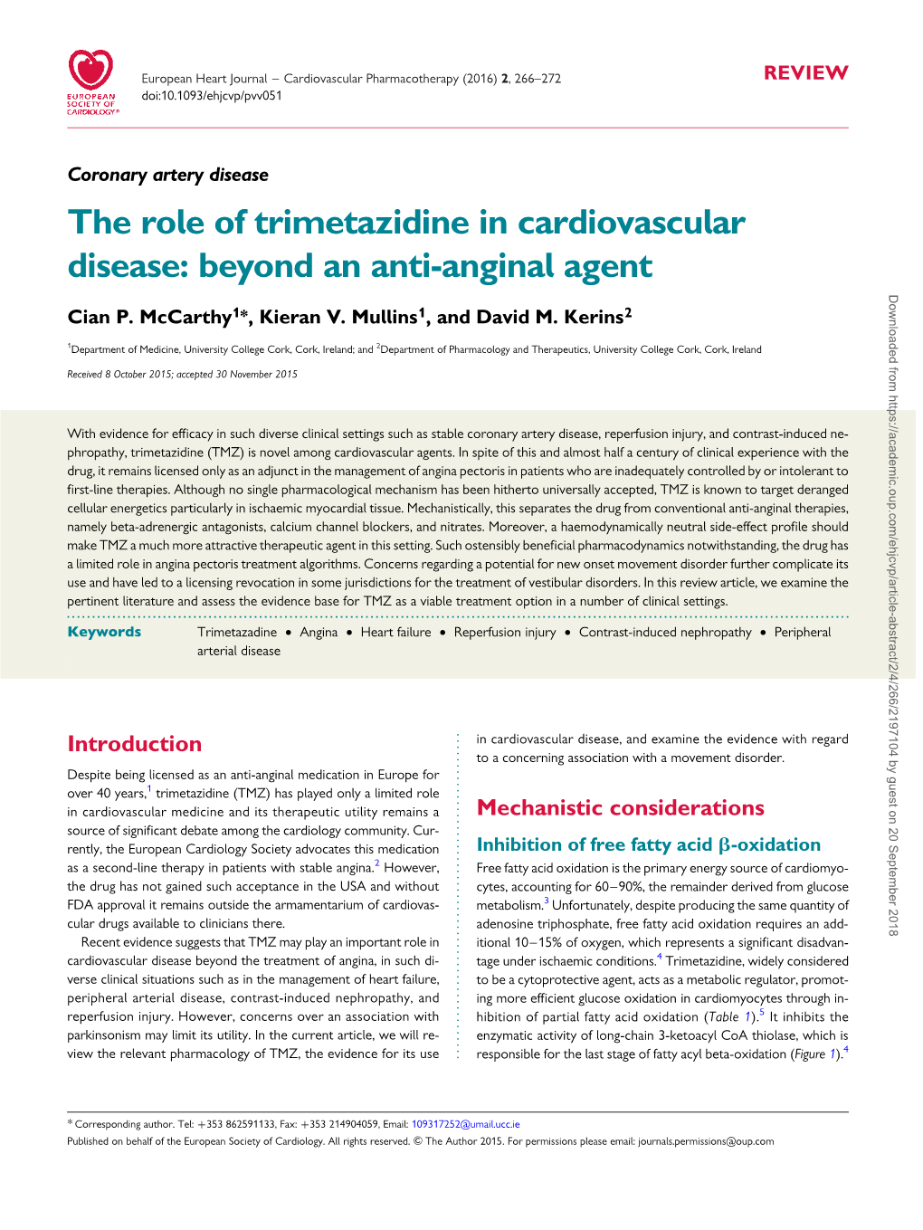 The Role of Trimetazidine in Cardiovascular Disease 267