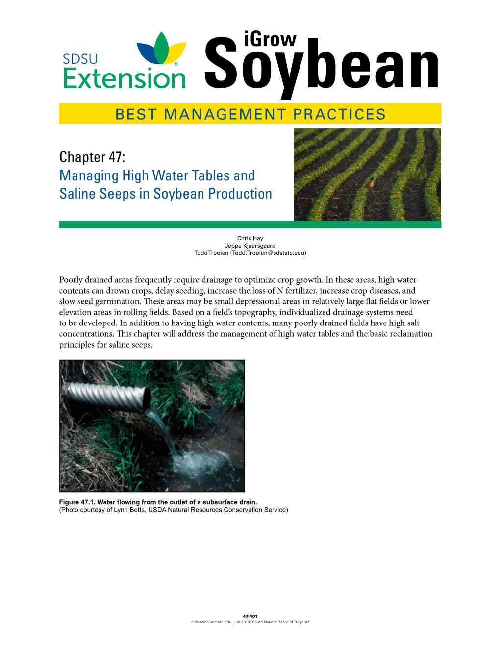 Managing High Water Tables and Saline Seeps in Soybean Production