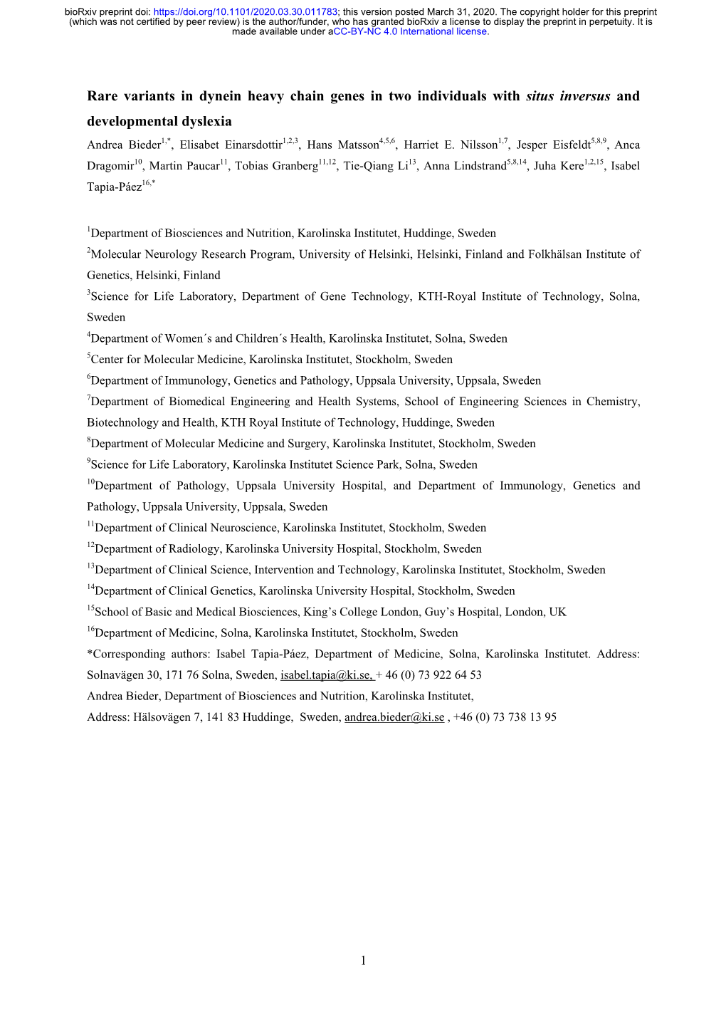 Rare Variants in Dynein Heavy Chain Genes in Two Individuals with Situs