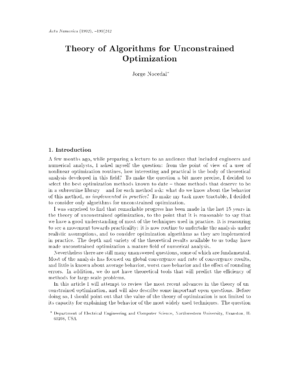 Theory of Algorithms for Unconstrained Optimization 