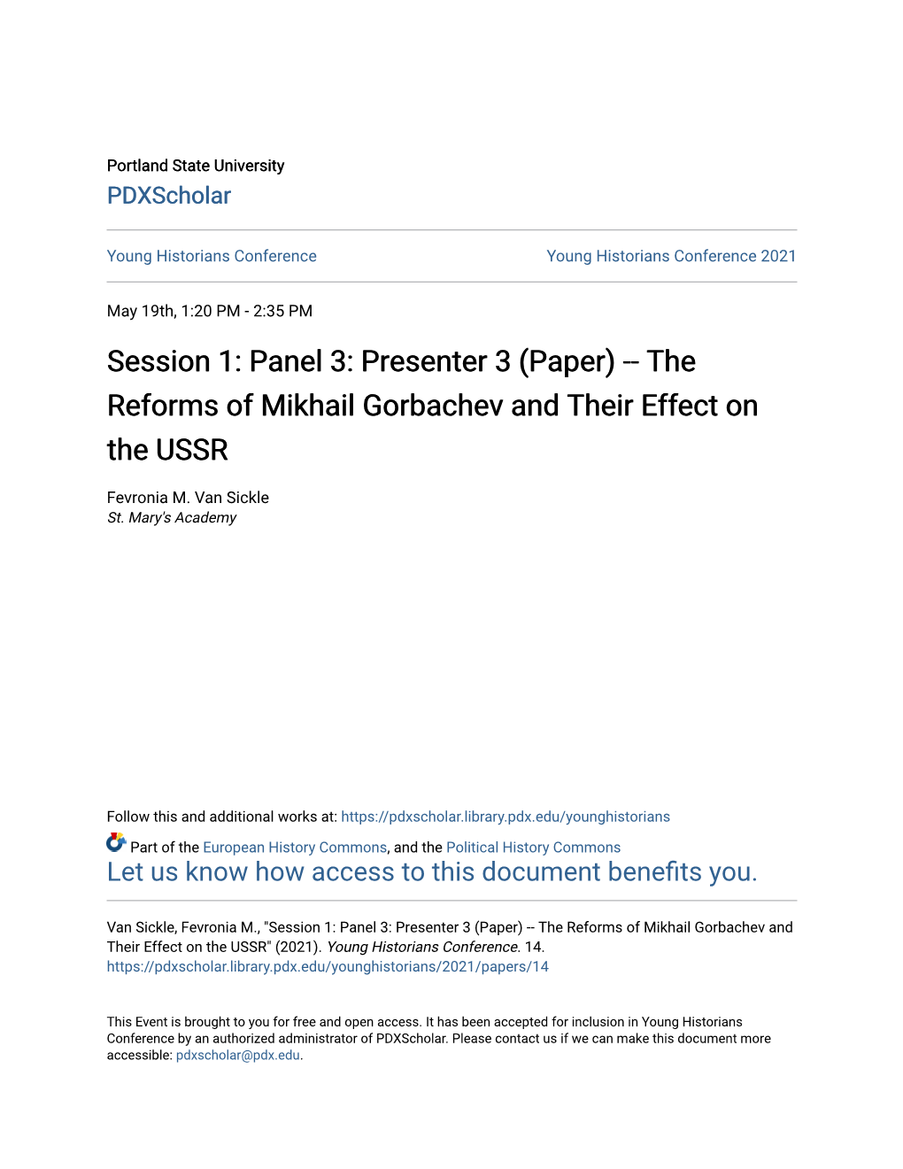 (Paper) -- the Reforms of Mikhail Gorbachev and Their Effect on the USSR