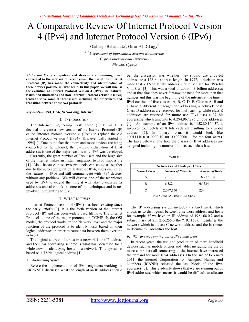 Ipv4) and Internet Protocol Version 6 (Ipv6