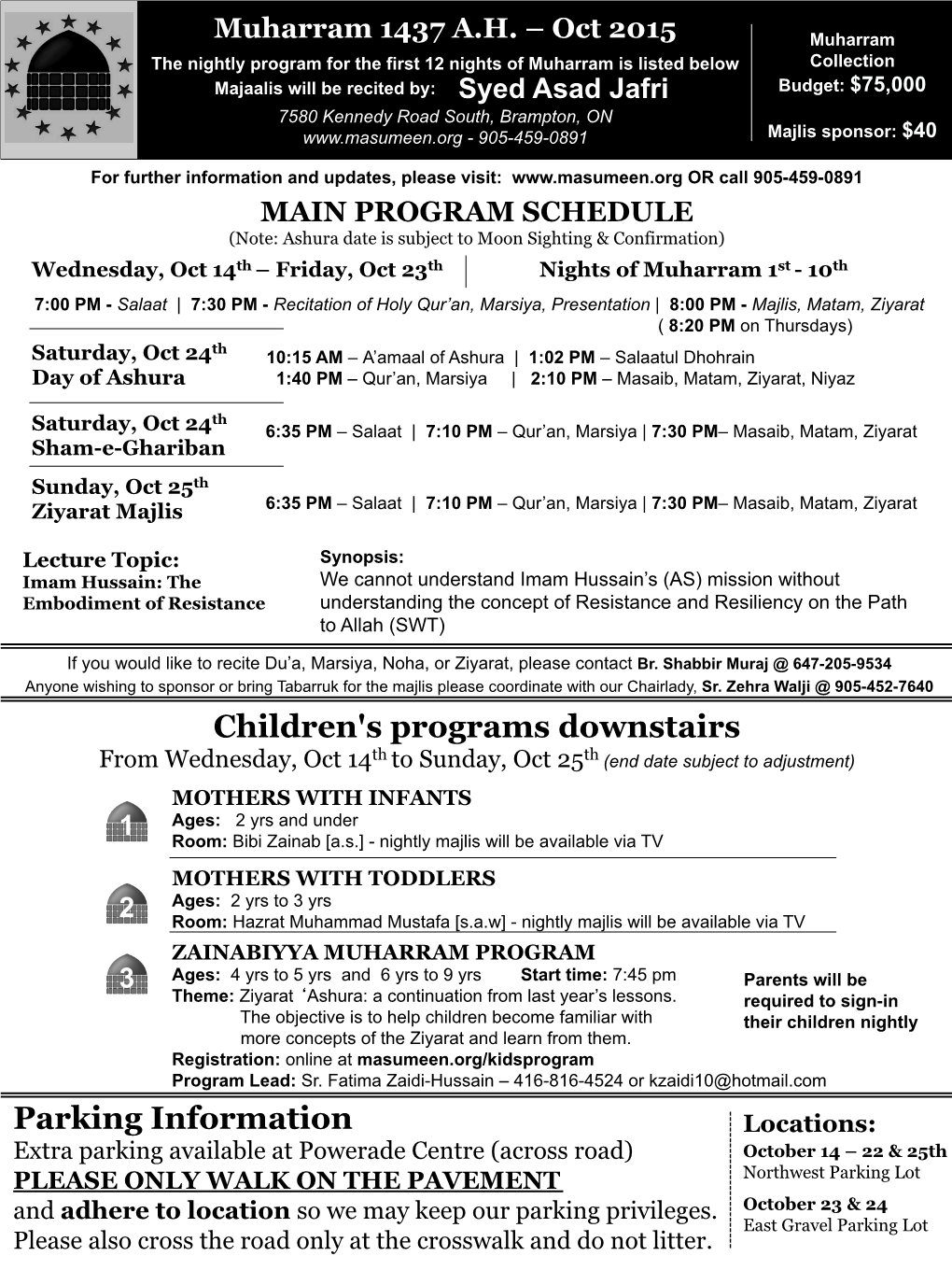 Children's Programs Downstairs Parking Information