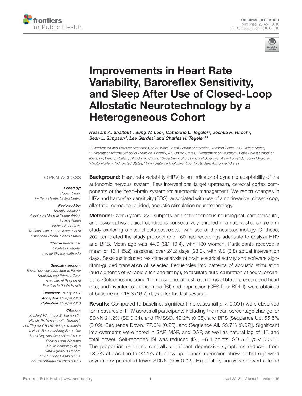 Improvements in Heart Rate Variability, Baroreflex Sensitivity, and Sleep After Use of Closed-Loop Allostatic Neurotechnology by a Heterogeneous Cohort