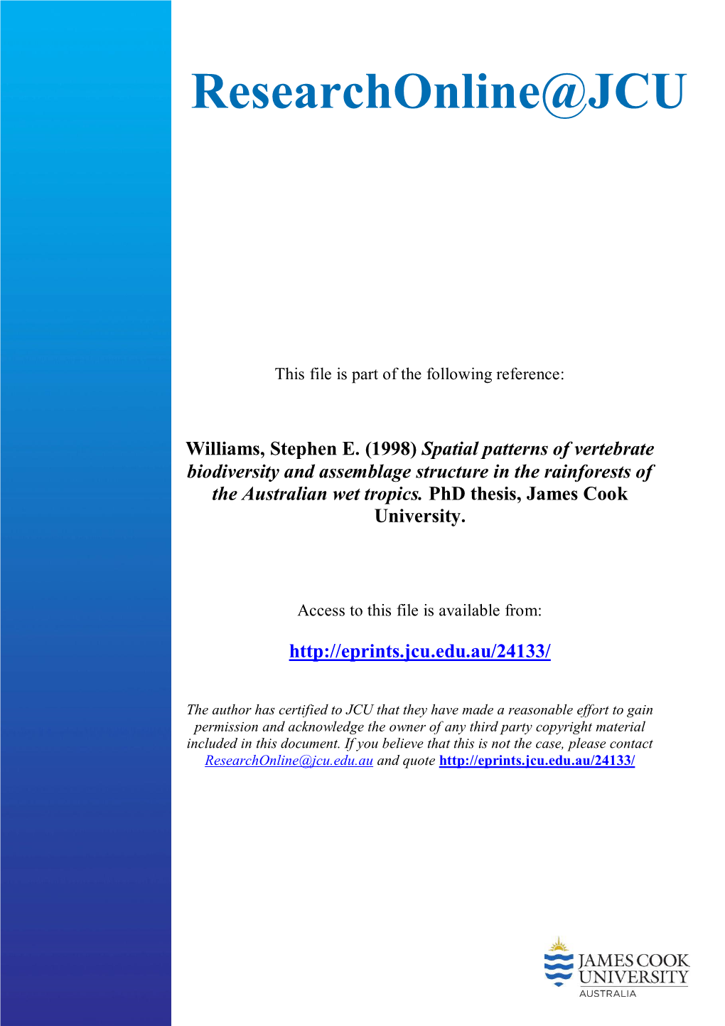 (1998) Spatial Patterns of Vertebrate Biodiversity and Assemblage Structure in the Rainforests of the Australian Wet Tropics