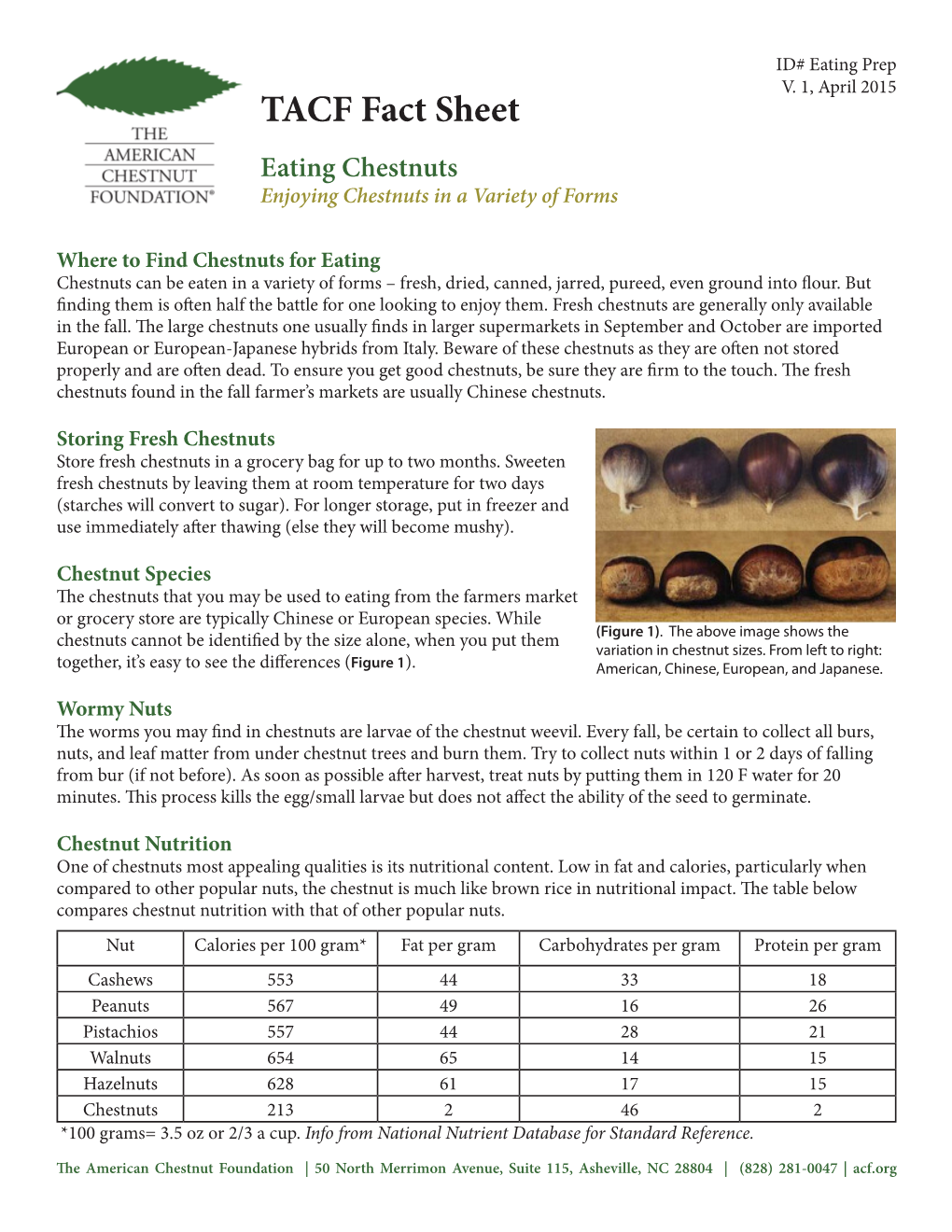 TACF Fact Sheet Eating Chestnuts Enjoying Chestnuts in a Variety of Forms