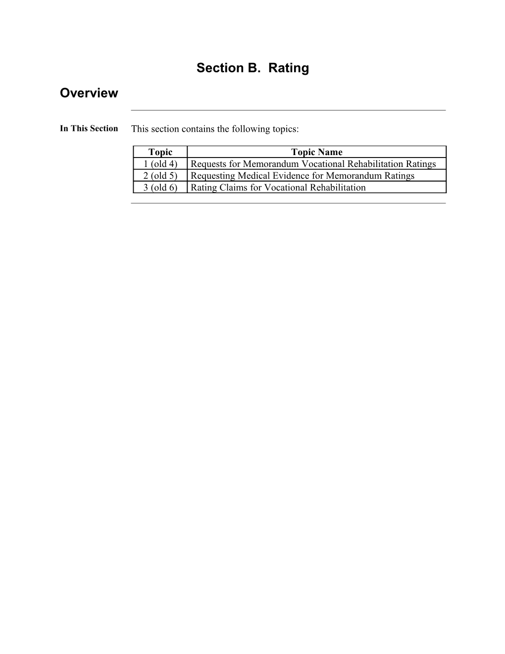 1. Requests for Memorandum Vocational Rehabilitation Ratings